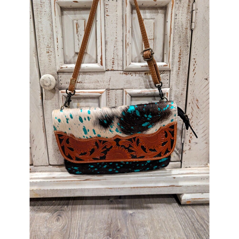 Myra Bag Western Animal Print Crossbody Clutch Zip Detachable Strap Brown